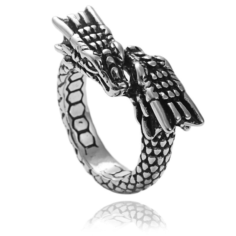 Titanium Steel Retro Chinese Dragon Ring (European & American)